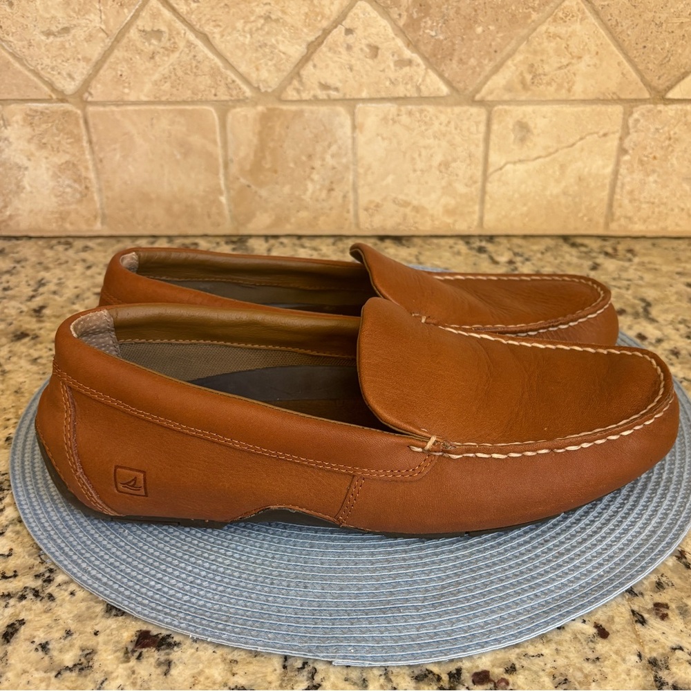 Sperry Men’s Top Sider. Leather Driving Slip On Loafers Caramel Light Brown 11 - Picture 2 of 10